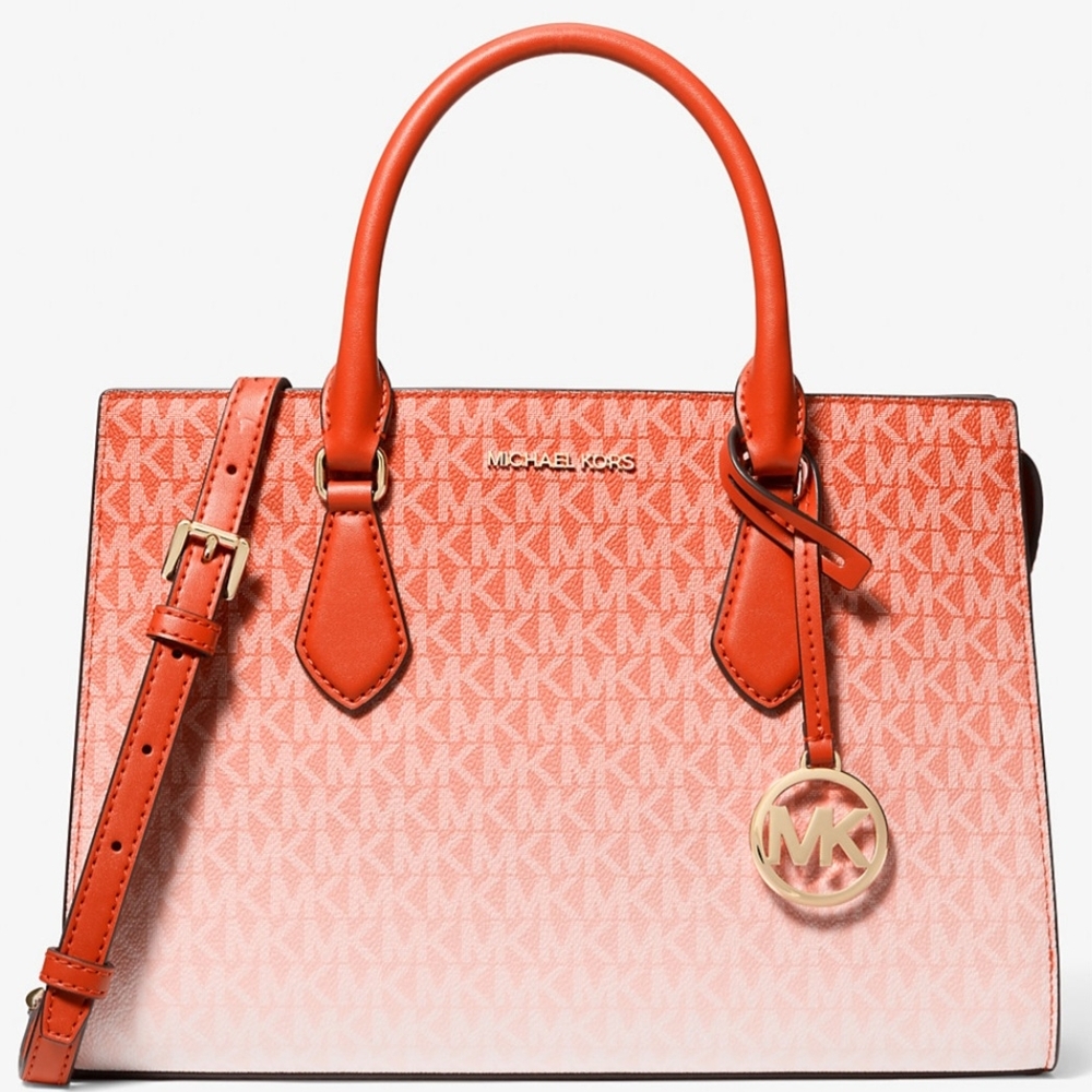 Michael Kors Sheila Medium Ombré Signature Logo Satchel Clay Red